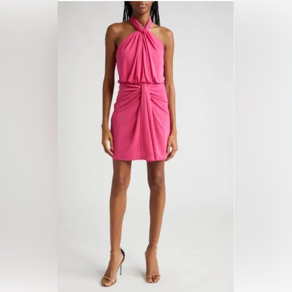 Cinq A Sept Kaily Halter Neck Mini Dress 8 Pink Dahlia Back‎ Zip Closure NWT